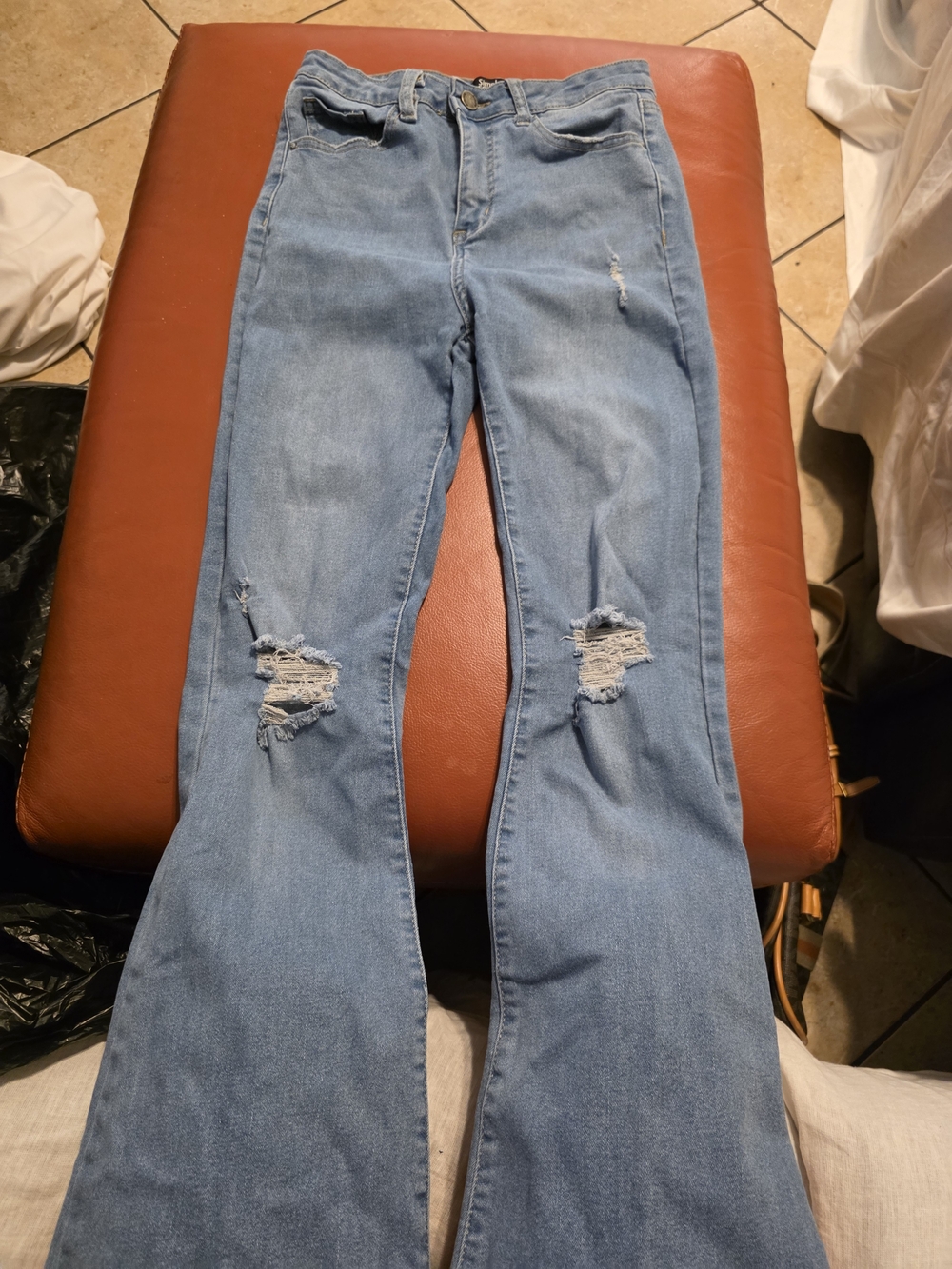 High-Rise Light Blue Distressed Flare Jeans for Women